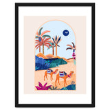 The Arabian Desert, Nature Landscape Travel Illustration, Camels Eclectic Sand Dunes Dubai Palm, Sahara Middle East Hot Summer Animals Bohemian thumbnail