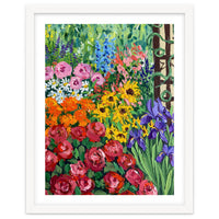 Vibrant Summer Cottage Garden Oil Painting