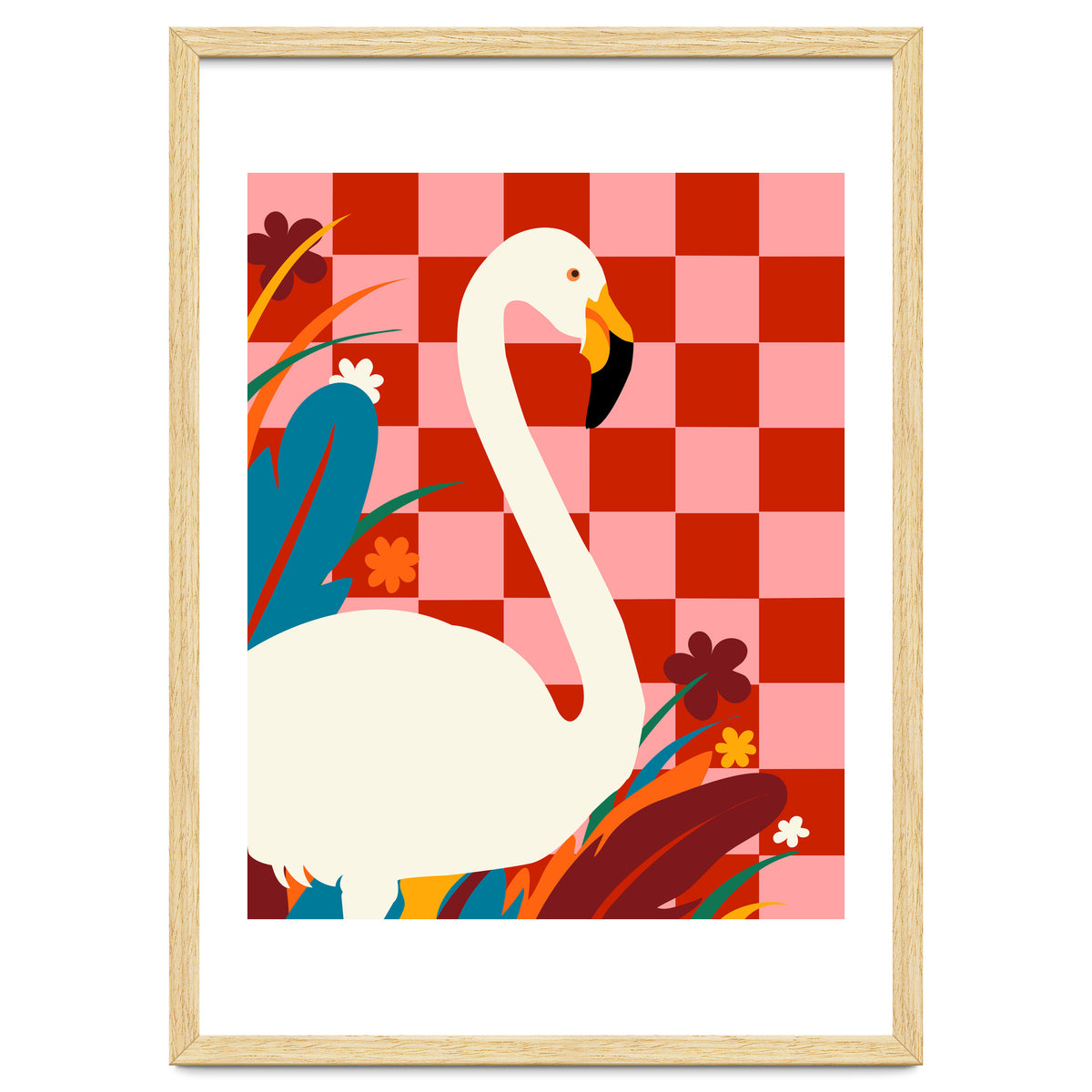 Checkers & The Great Egret, Wildlife Animals Maximalist Eclectic, Bold Heron Botanical Nature Jungle Bohemian