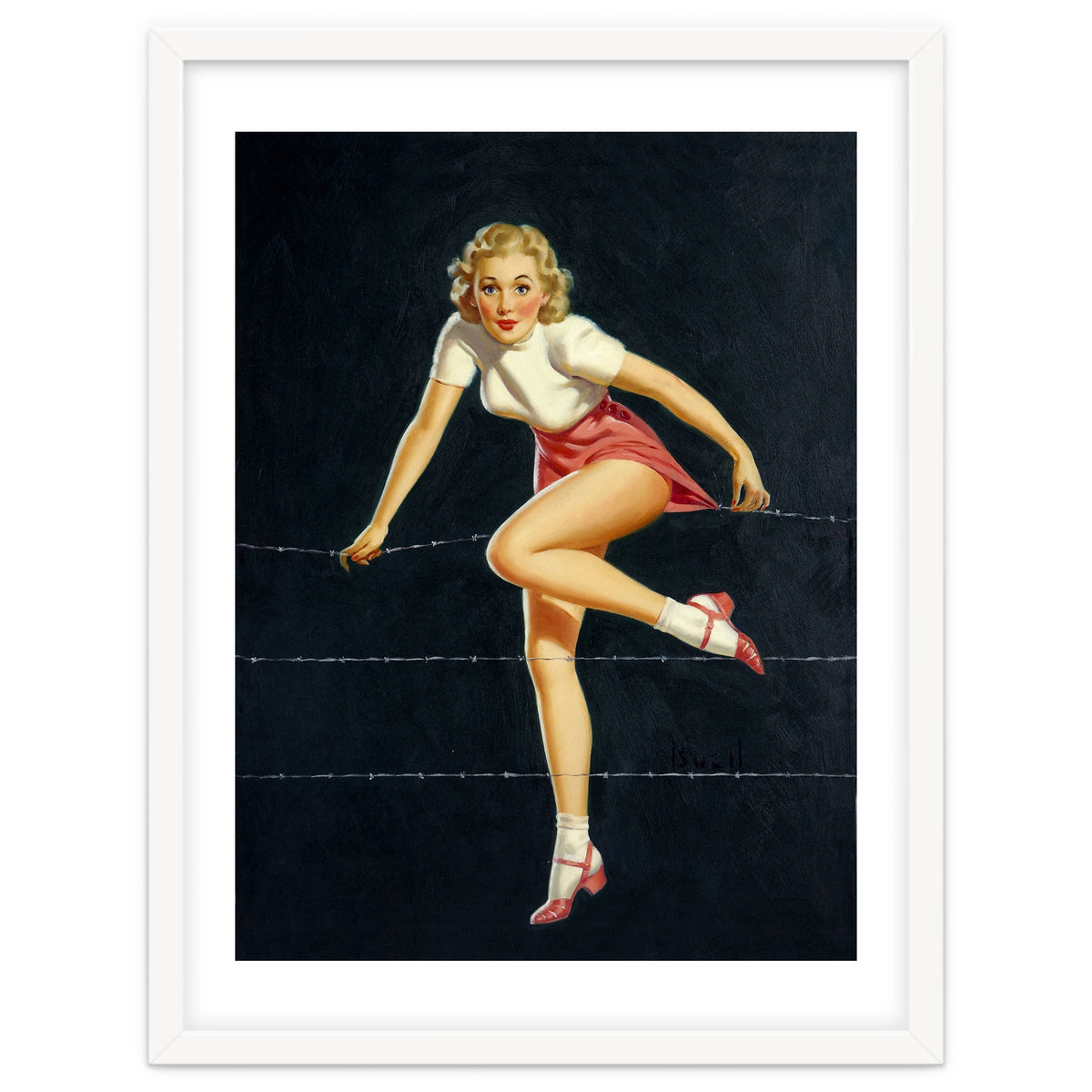 Pinup Girl Crossing The Barbed Wire