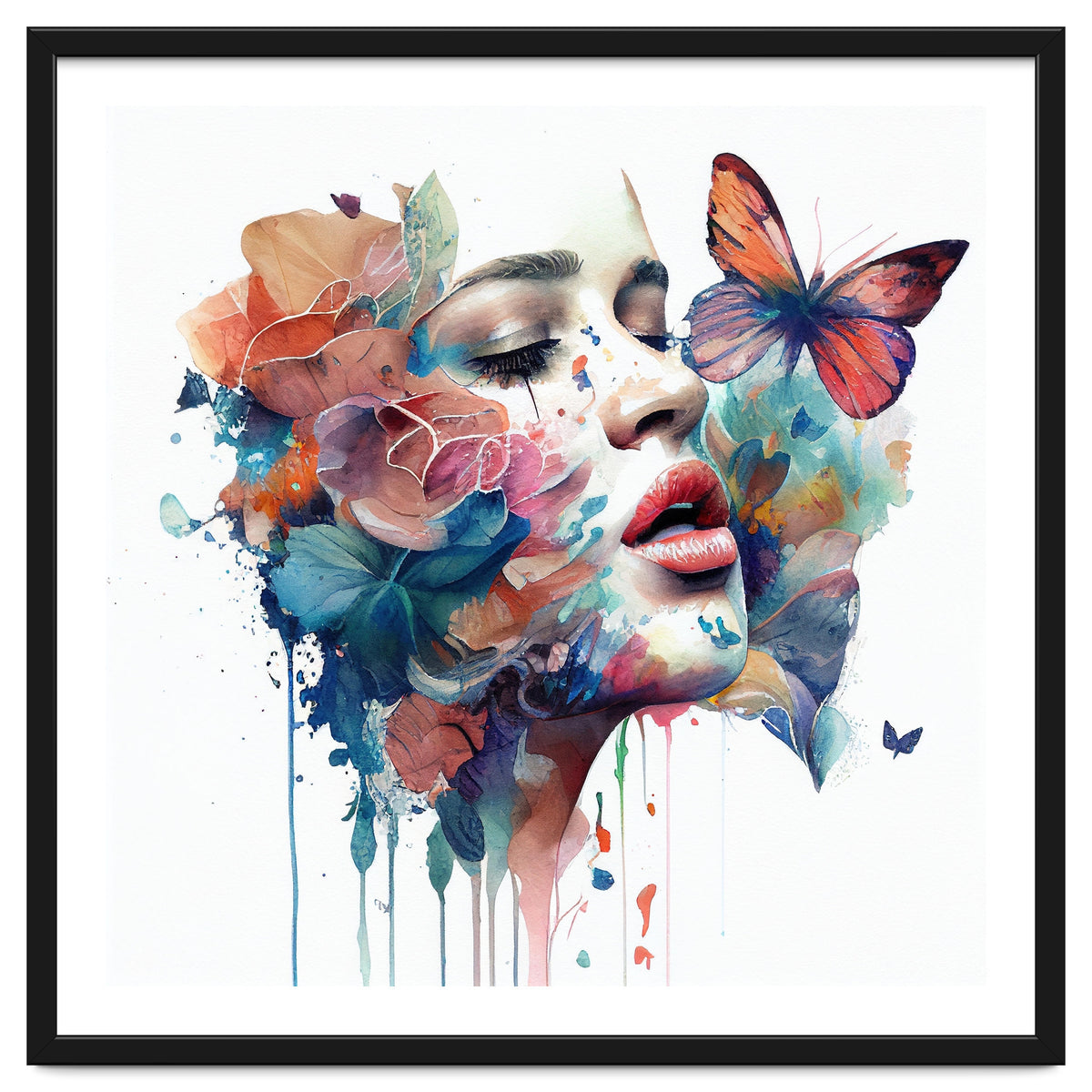 Watercolor Floral Woman Face #1