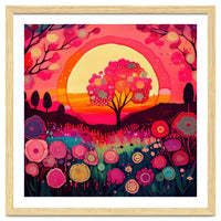 Folk Sunset Blossoming Tree