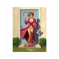 Pinup Girl With Accident At Her Door (Print Only)