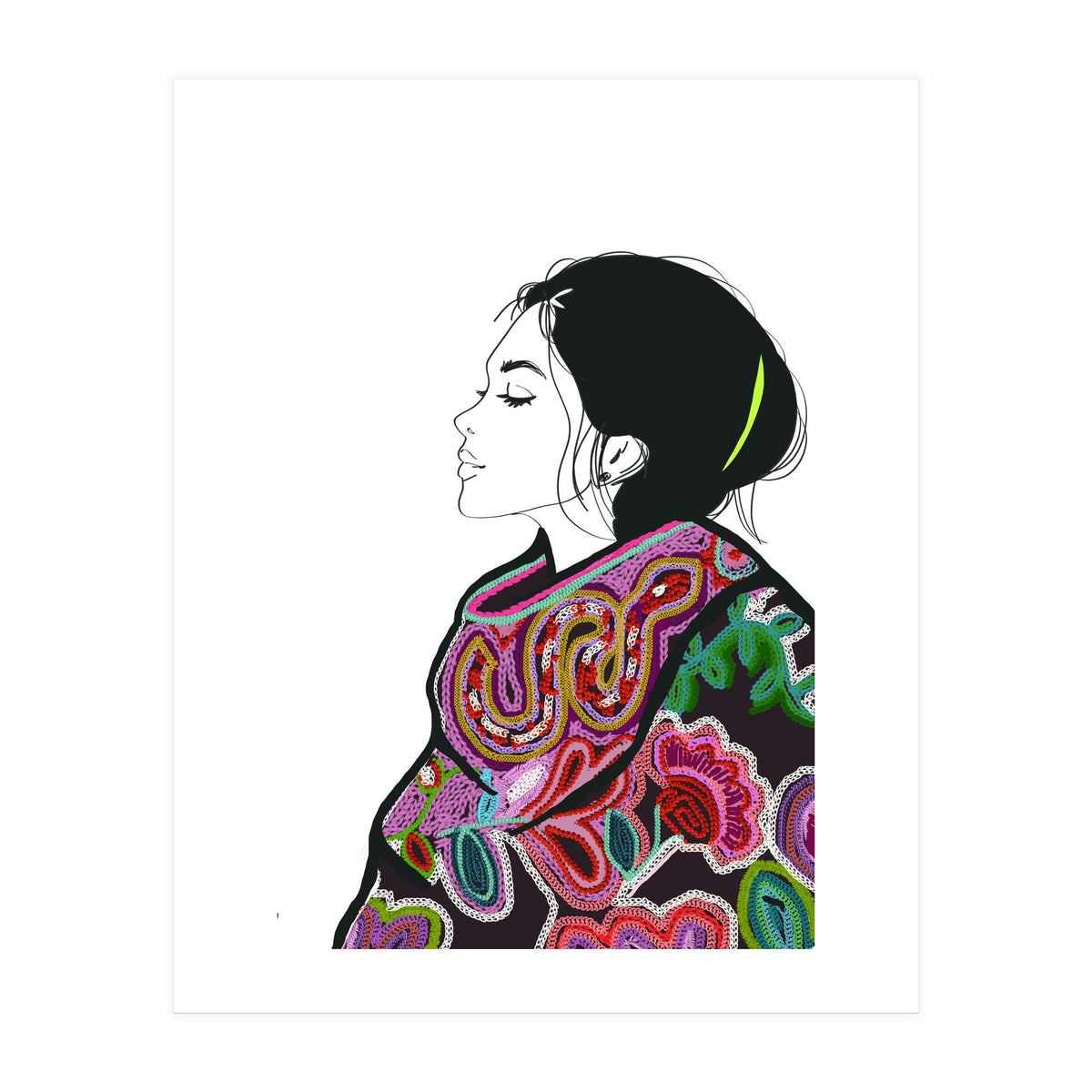 Embroidery Realistic Digital Embroidery Fashion Illustration Art Print Viddy Pop Studio Mood Room (Print Only)