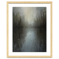 Ethereal Rainy Lake Forest Oil Painting