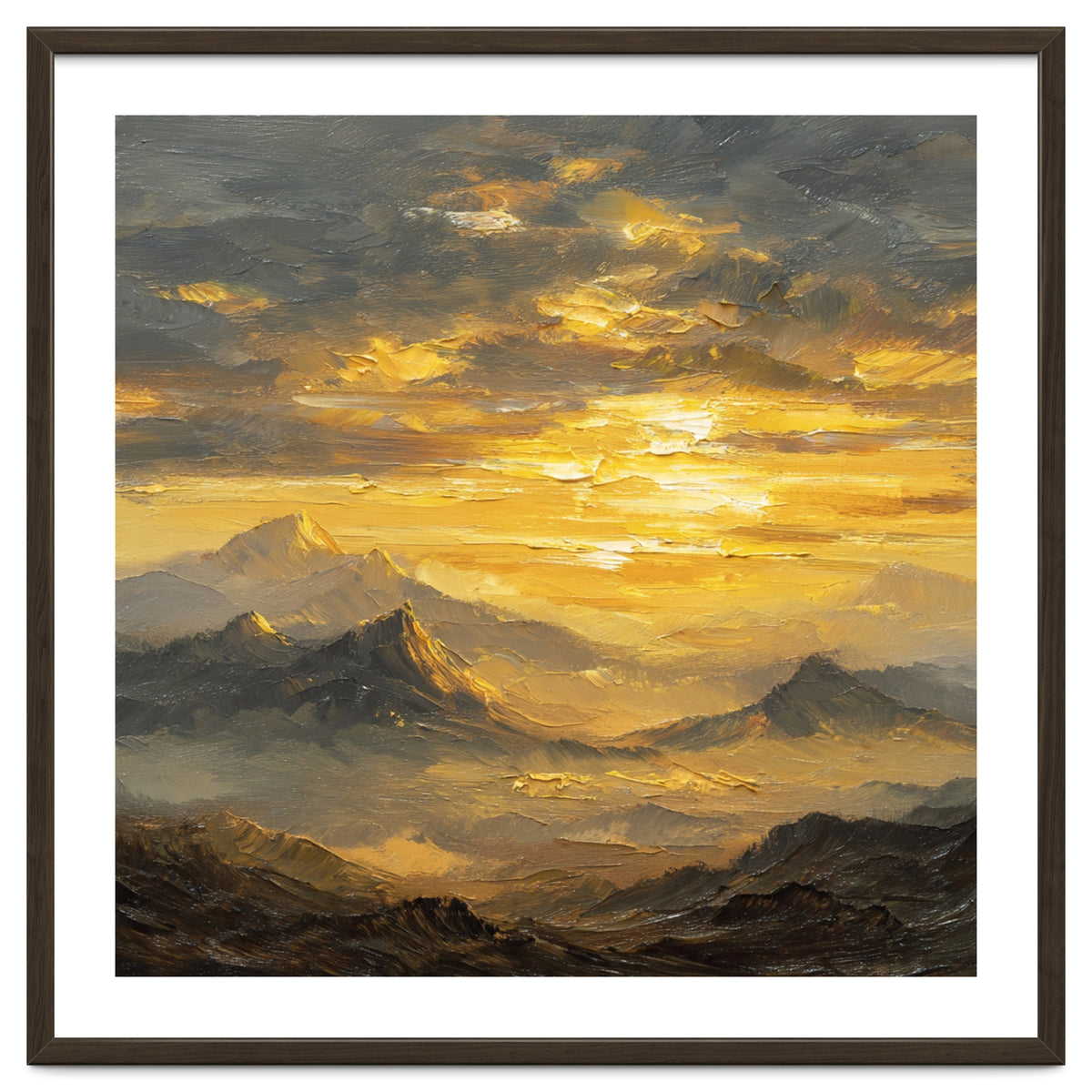 Vibrant Golden Hour Horizon Over Distant Mountain Ridges
