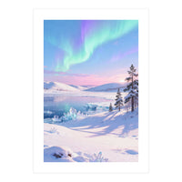 Northern Lights, Aurora Sky, Arctic Landscape, Aurora borealis, Snow Fall (Print Only)