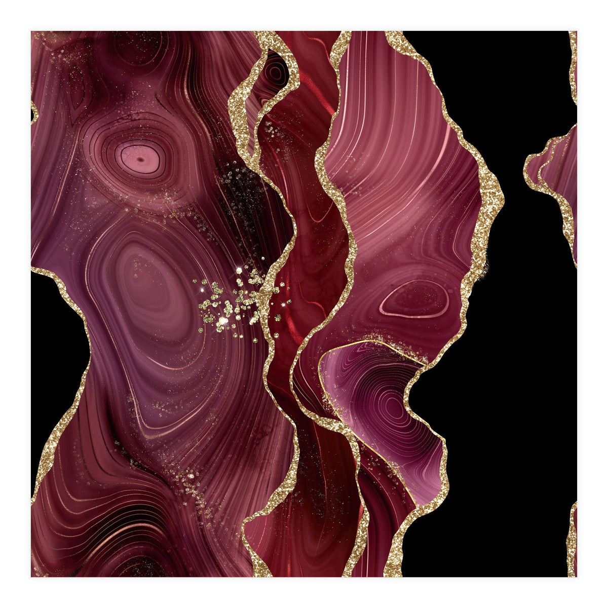 Burgundy & Gold Glitter Agate Texture 01  (Print Only)