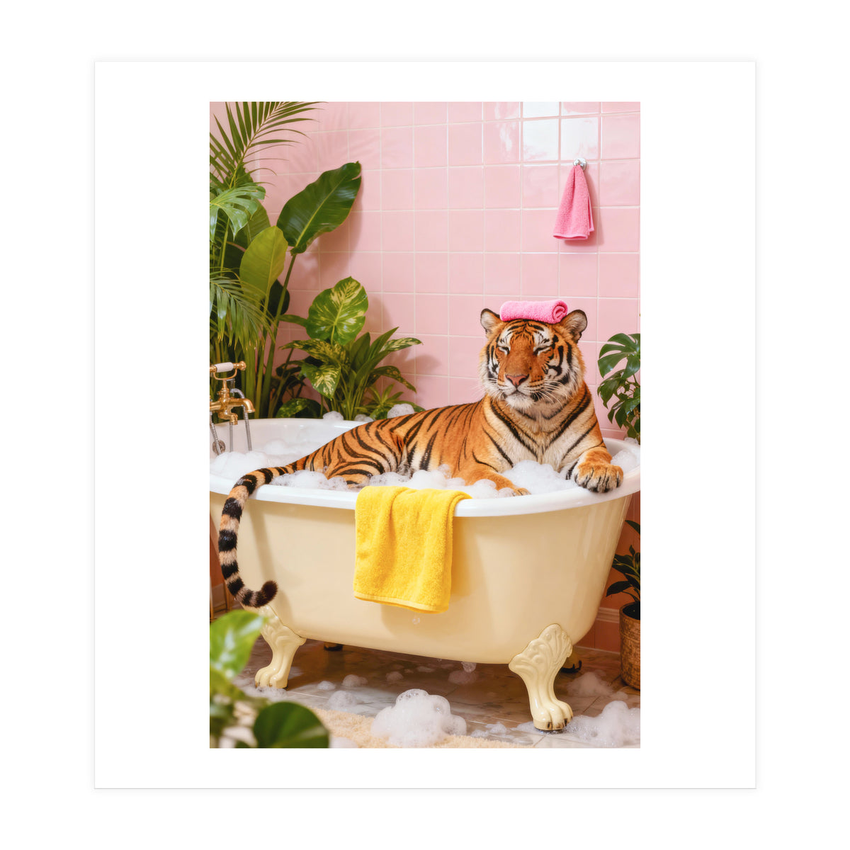 Leopard in Bathtub, Surreal Bathroom Scene (Print Only)