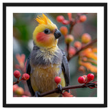 Cockatiel Bird Sitting On A Branch With Berries thumbnail