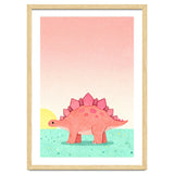 Stegosaurus Watercolor Art, Cute Dinosaur Nursery Print, Coral Dino Illustration thumbnail