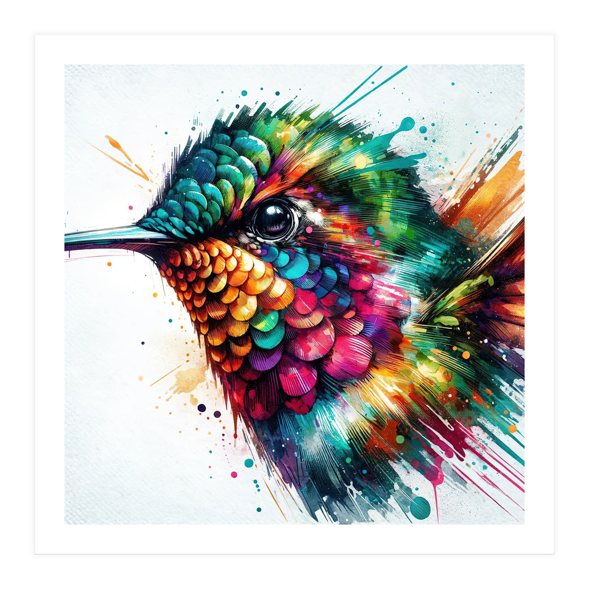 Watercolor Hummingbird Portrait (Print Only)