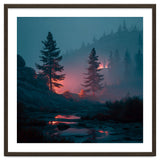 Atmospheric Twilight Pine Forest with Glowing Crimson Light thumbnail