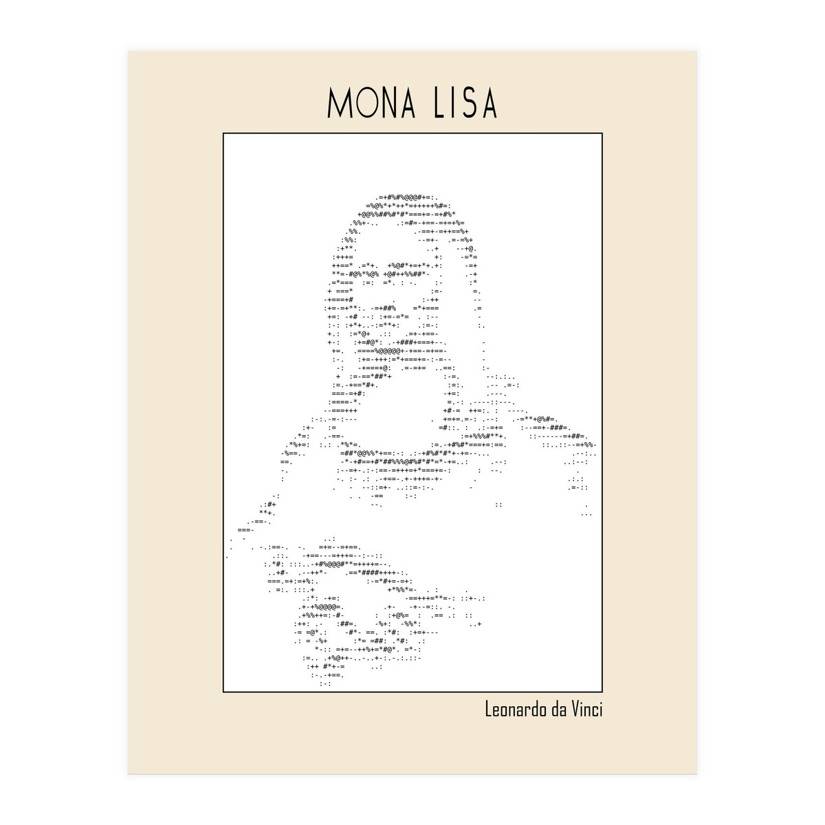 Mona Lisa – Leonardo Da Vinci Ascii Art (Print Only)
