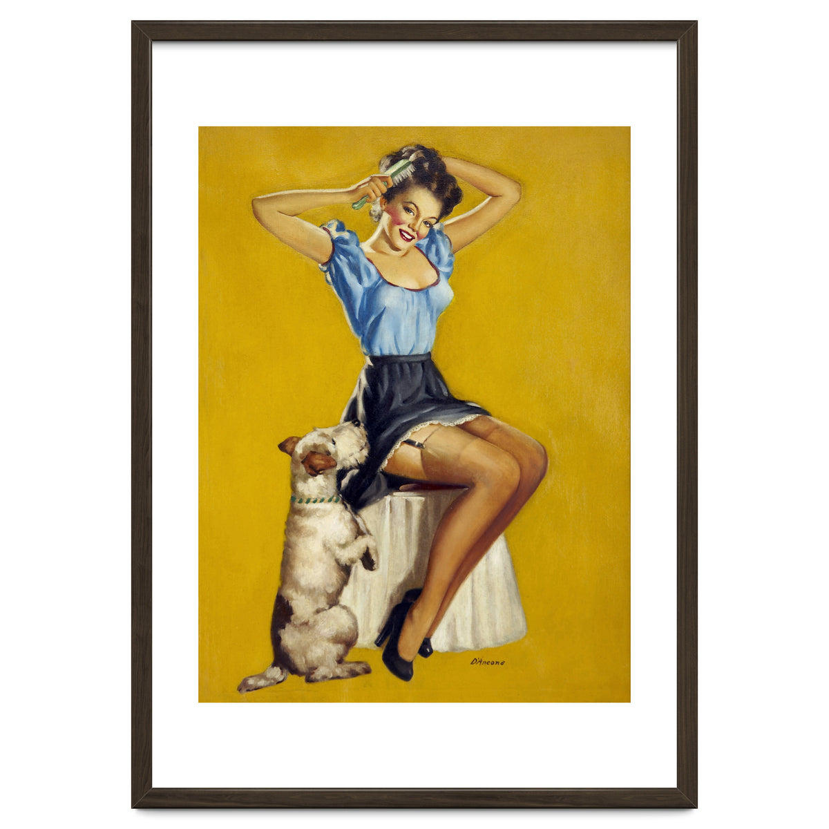 Pinup Woman Posing With Her Dog