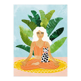 Meditation With Thy Cat Poster | Blonde Woman of Color | Tropical Banana Leaves Quirky Pet Workou (Print Only) thumbnail