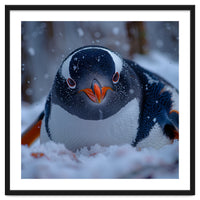 Close Up Gentoo Penguin In Snowy Landscape