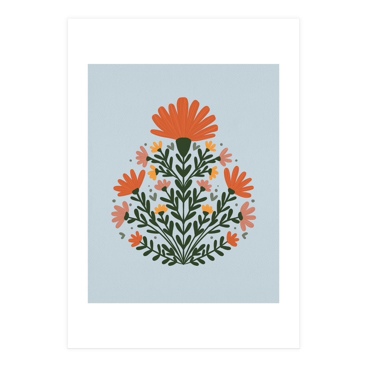 Symmetrical floral bouquet - orange and green (Print Only)