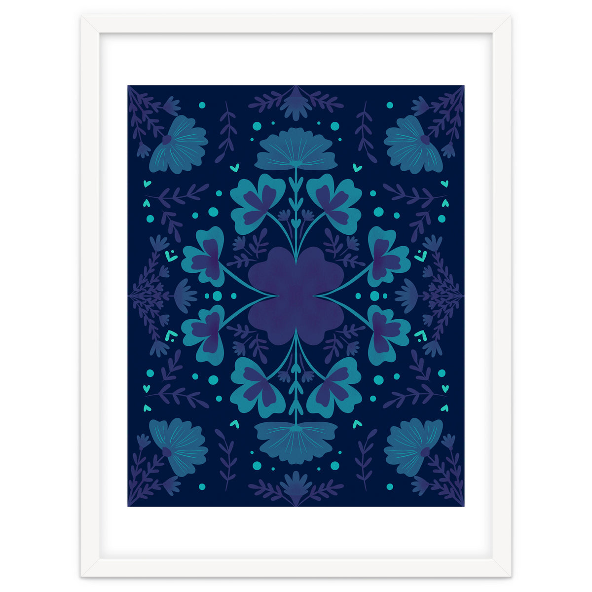 Clovers And Flowers Night Blue