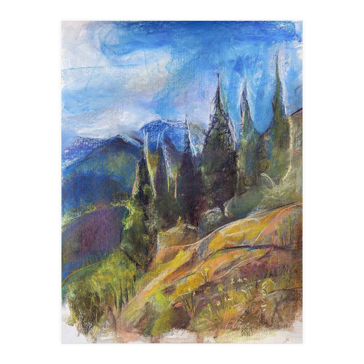 Pastel drawing of an Alpine Pine Forest (Print Only)