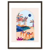 The Arabian Desert, Nature Landscape Travel Illustration, Camels Eclectic Sand Dunes Dubai Palm, Sahara Middle East Hot Summer Animals Bohemian thumbnail