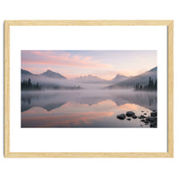 Misty Morning Reflection: Serene Alpine Lake