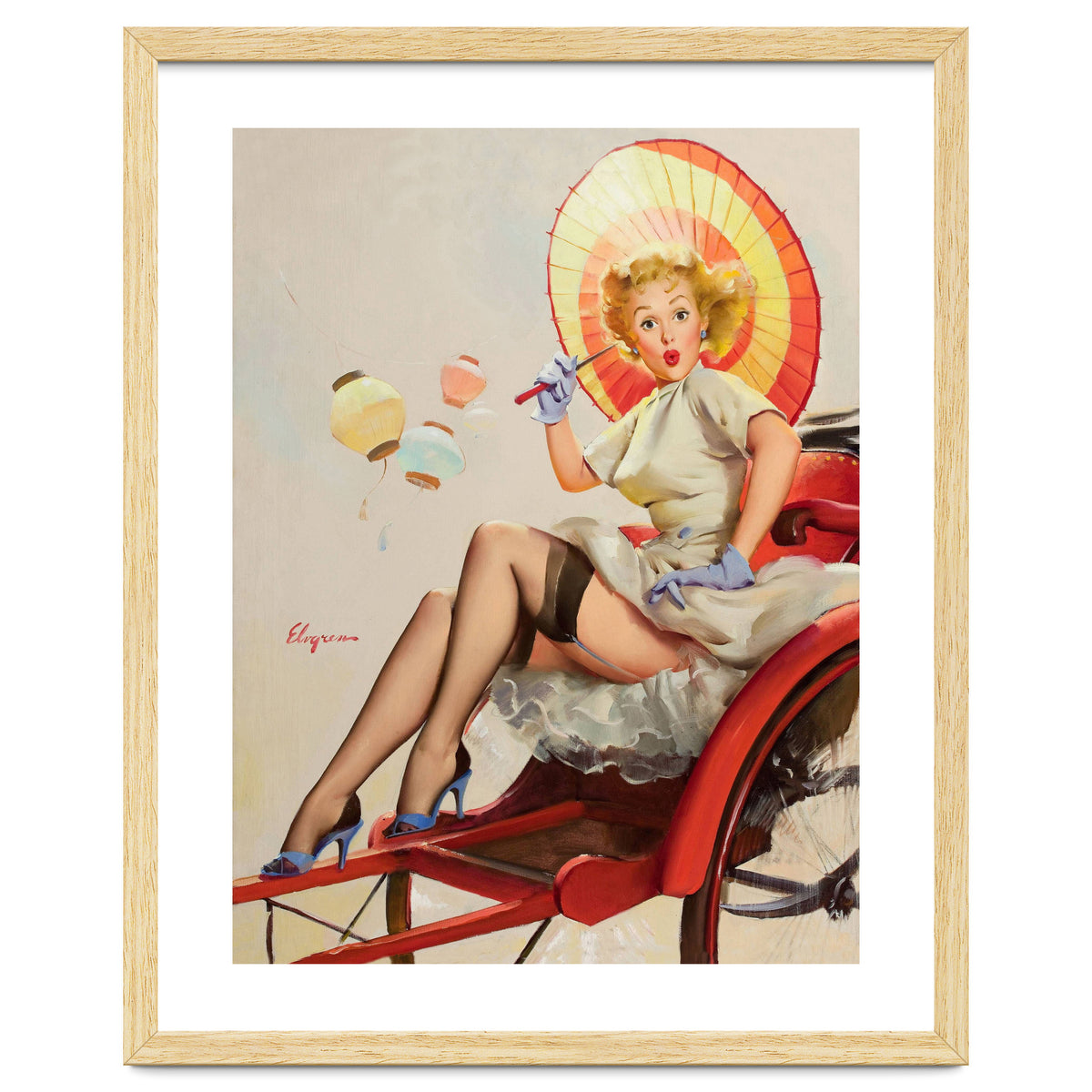 Pinup Girl In Rickshaw Experiencing Sudden Wind