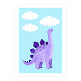 Purple Stegosaurus Watercolor Art, Cute Dinosaur Nursery Print, Dino and Clouds Illustration (Print Only) thumbnail