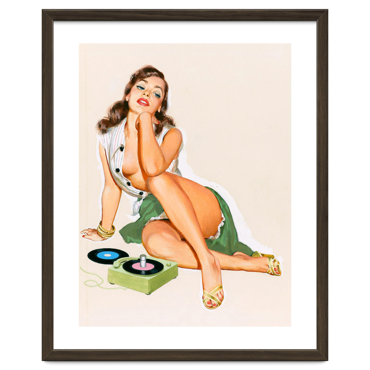 Sexy Pinup Woman Posing With Record Player