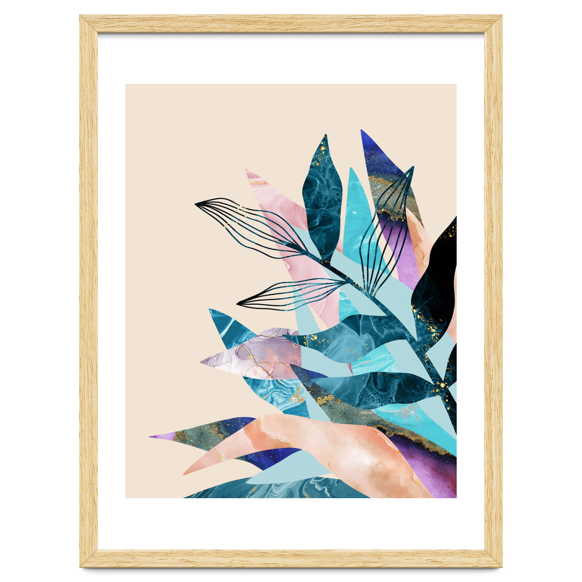 Marble Fantasy, Luxe Abstract Texture Botanical Concept, Eclectic Graphic Design Bohemian Contemporary