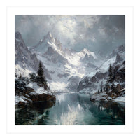 Majestic Snow-Capped Alpine Peaks Reflecting (Print Only)