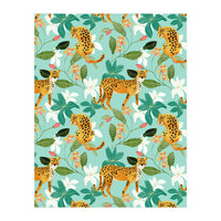 Cheetah Jungle, Wildlife Nature Wild Cats Tigers Leopard Botanical Animals Mint Quirky Illustration (Print Only)