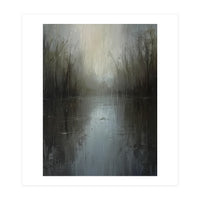 Ethereal Rainy Lake Forest Oil Painting (Print Only)