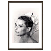 Audrey Hepburn with Veil, Classic Hollywood Glamour Photography, Black and White Icon Portrait