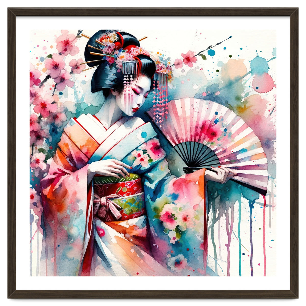 Watercolor Geisha Dancer #2