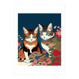 The Perfect Companion, Cute Cats Japanese Pets, Whimsical Animals Cat Vintage Love Friends Together (Print Only) thumbnail