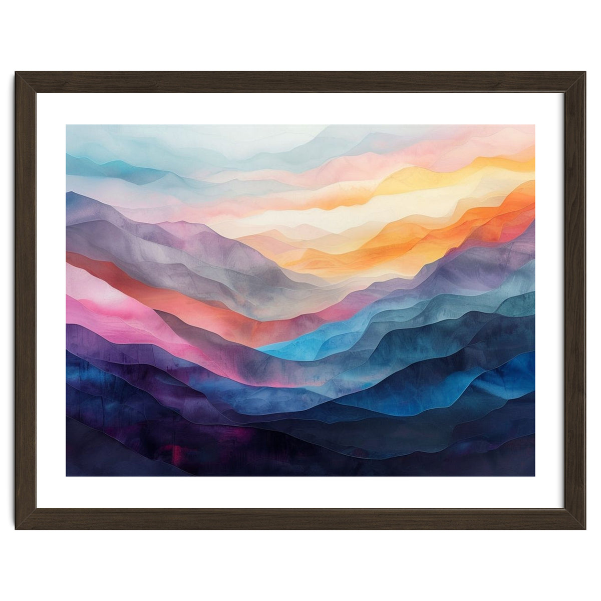 Vibrant Abstract Watercolor Mountain Landscape