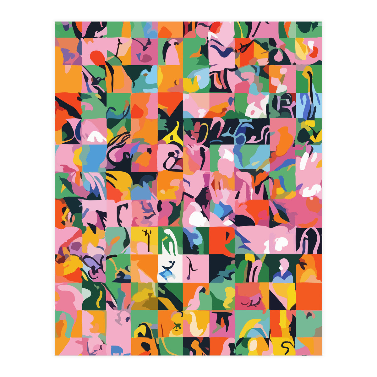 Life On A Checkboard, Abstract Maximalism Eclectic Painting, Bohemian Pop Of Color Illustration (Print Only)