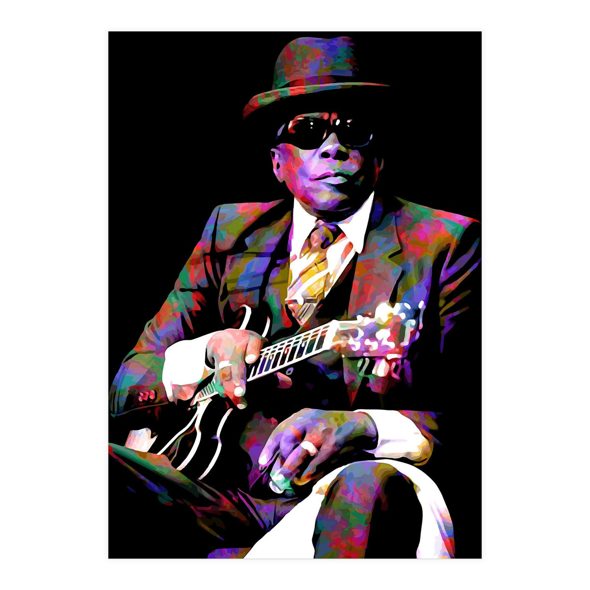 John Lee Hooker American Blues Musician Legend Colorful Art (Print Only)