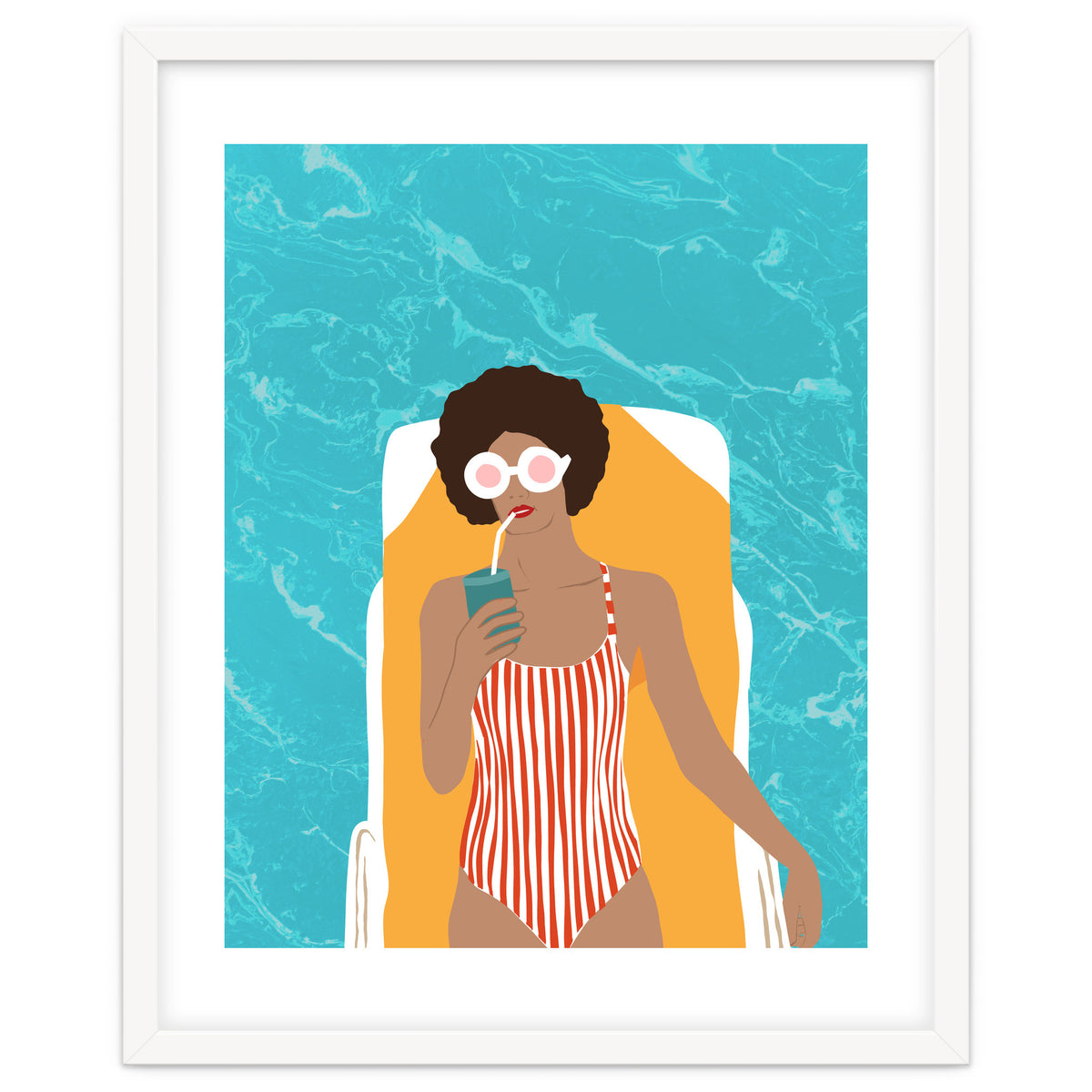 Chilling In The Moment, Eclectic Bohemian Black Woman Of Color, Swimming Pool Afro Fashion Vacation Enjoy Summer