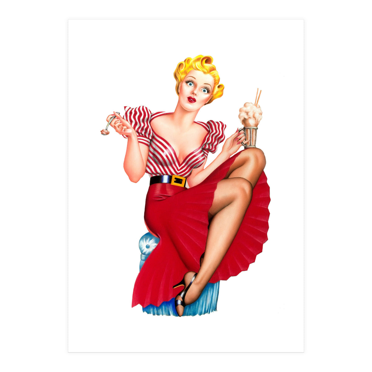 Pinup Blonde Posing With Ice Cream (Print Only)