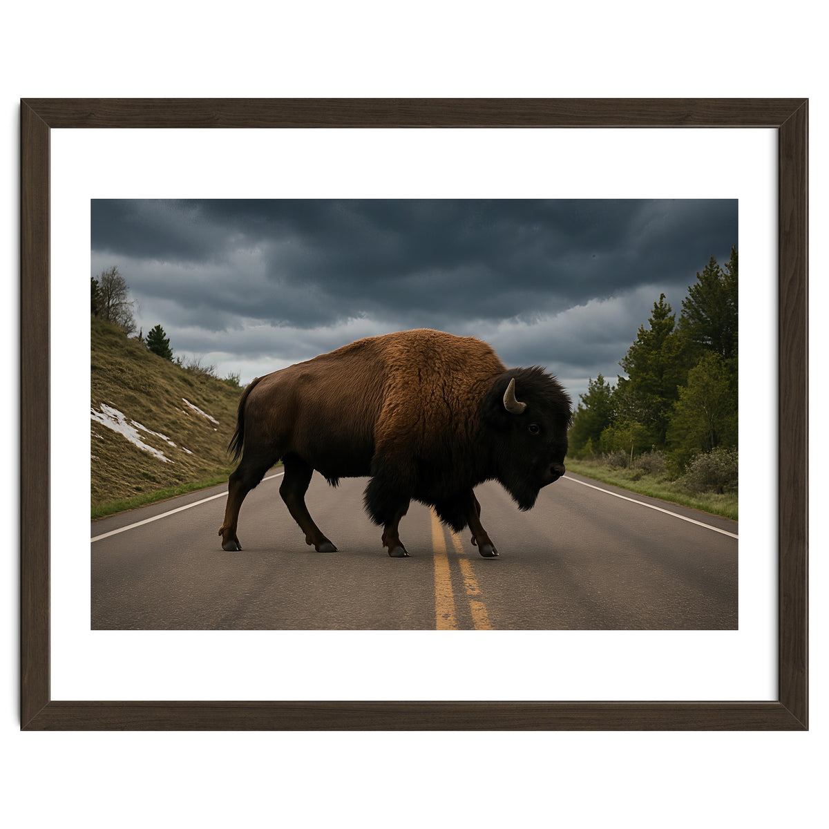 Bison on the Road , Yellowstone Wildlife Photography