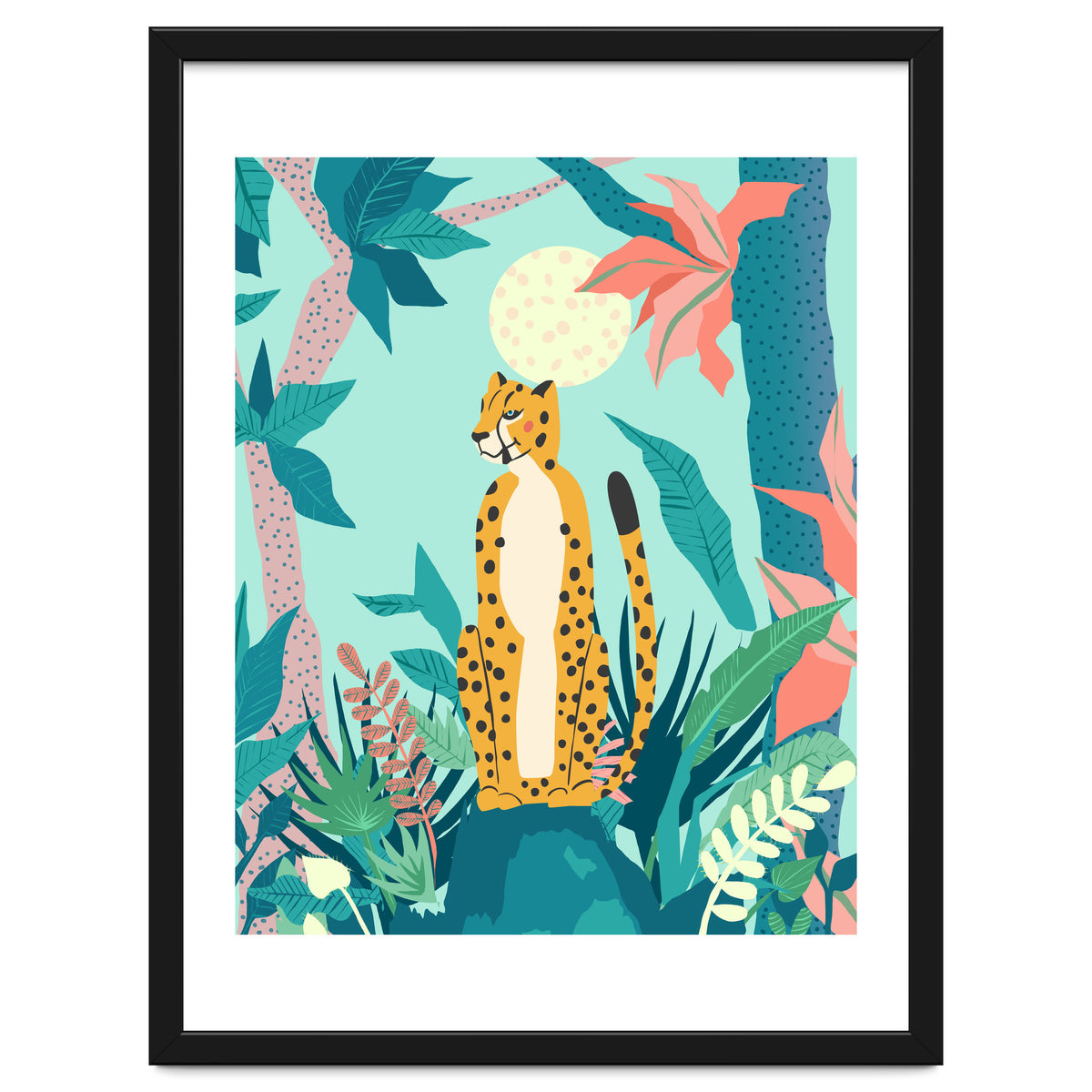 Leopard Forest, Pastel Tropical Jungle Nature Botanical, Moon Eclectic Colorful Wild Animals Boho