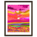 Two Suns, Pink Nature Painting Sky, Maximalist Landscape Pop Of Color Eclectic, Sunrise Sunset Meadow Boho Modern Contemporary thumbnail