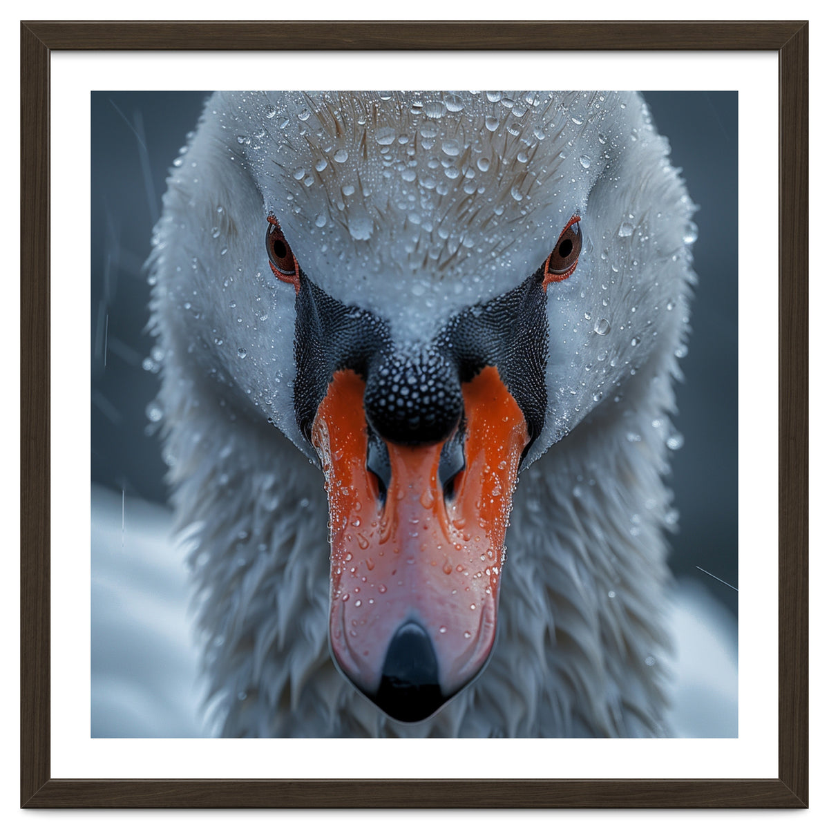 Close Up Of A Swan's Face With Water Droplets