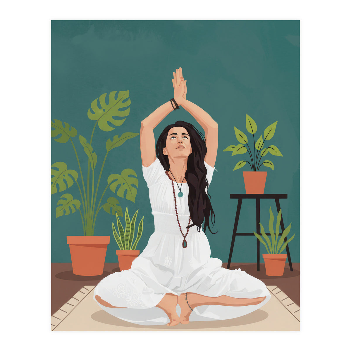 Serene Yoga Pose FitnessIllustration (Print Only)