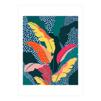 Teal & Tangerine, Botanical Nature Jungle Plants, Maximalism Eclectic Pop Of Color, Tropical Banana Leaves Bohemian Contemporary (Print Only)