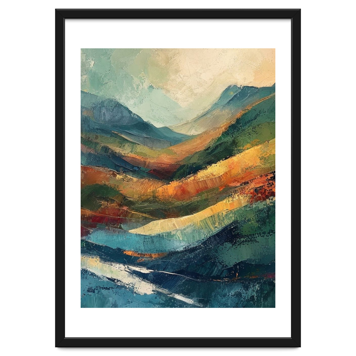 Textured Impasto Mountain Valley Landscape
