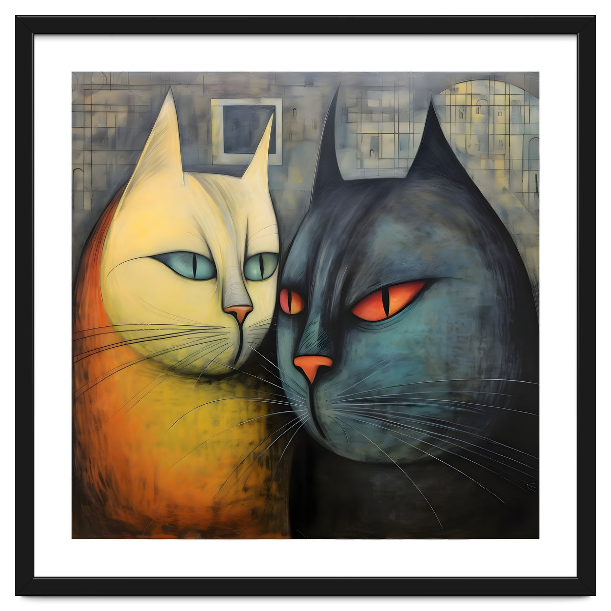 FURRY FRIENDS: GOLDIE AND CHARCOAL, lively duo of animated cats – green eyes, orange eyes. Whiskers charm.