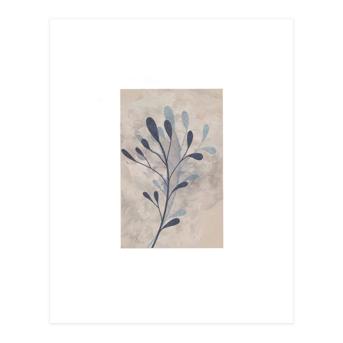 Leaf Beige and Blue Art Print (Print Only)